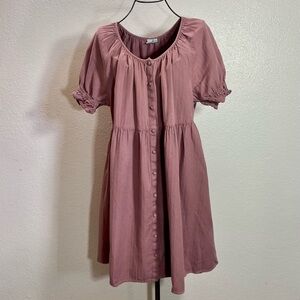 Susina dusty pink puff sleeve short button front dress size SP